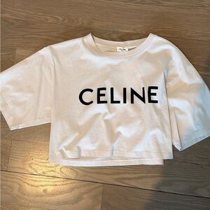 Celine Ivory Tee with Black Logo